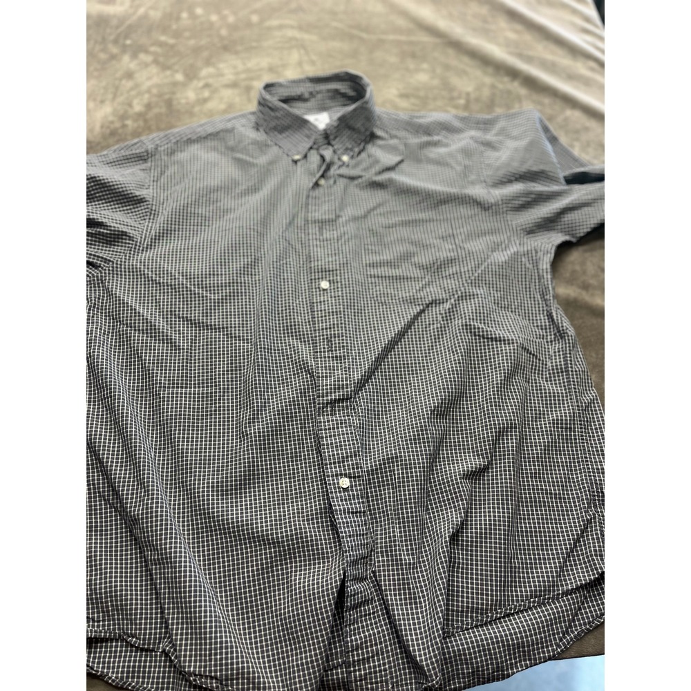 Brooks Brothers Mens Large Sport Shirt Navy White Micro Check Button Down Cotton